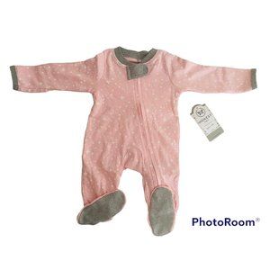 Honest Newborn Baby Pink and White One Piece Footie Pajamas 100% Organic Cotton